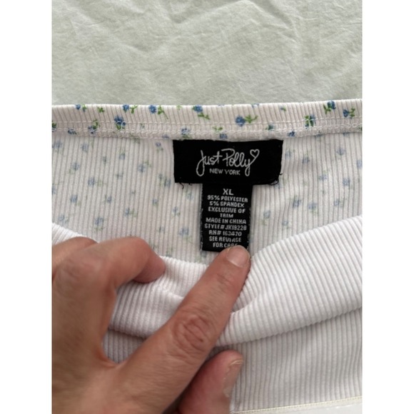 Just Polly Floral Ribbed Bandeau Tube Top Strapless White Blue XL - Picture 4 of 5